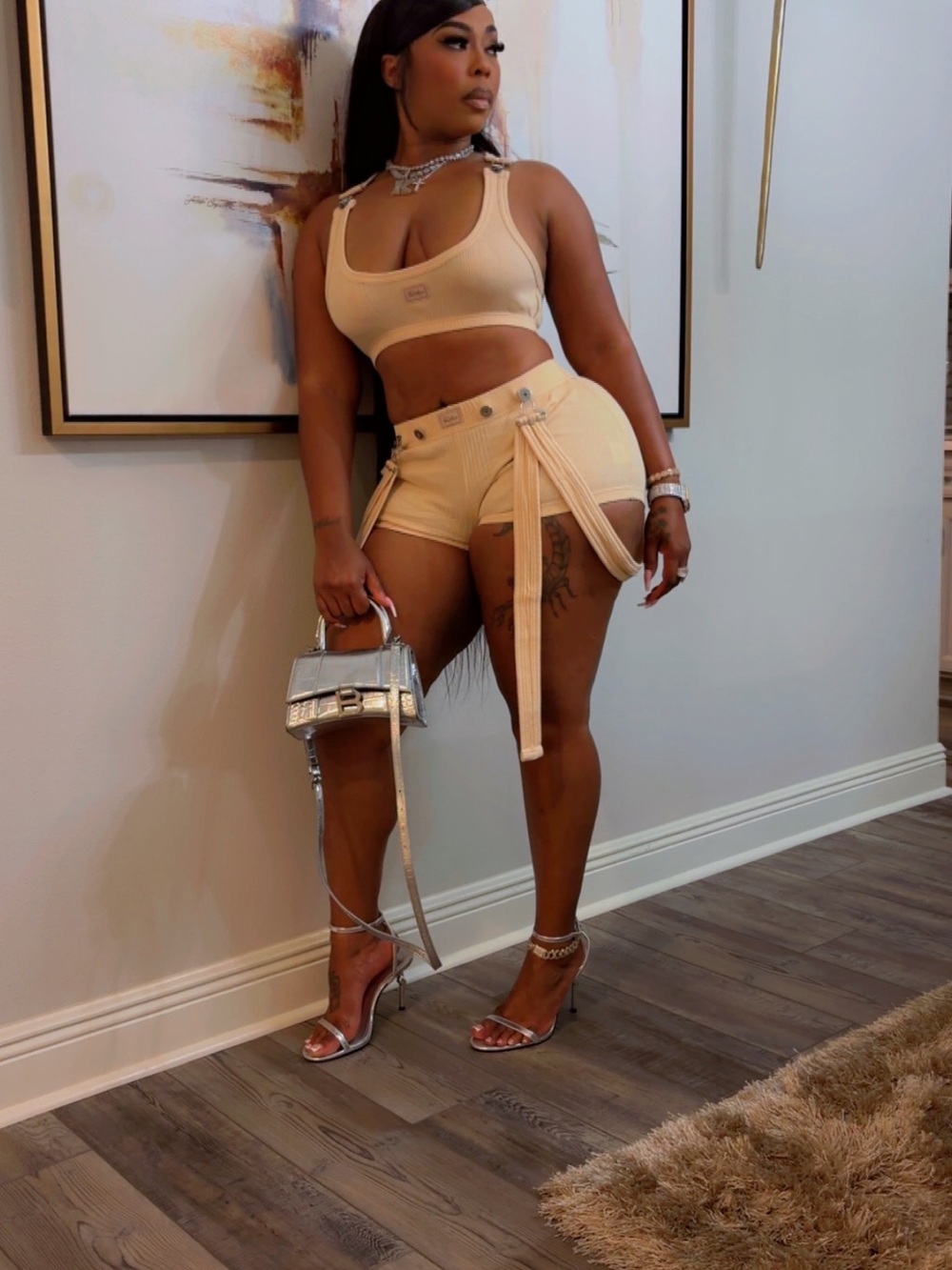 Jean Paul Gaultier Beige High-Waist Strap Detail Shorts